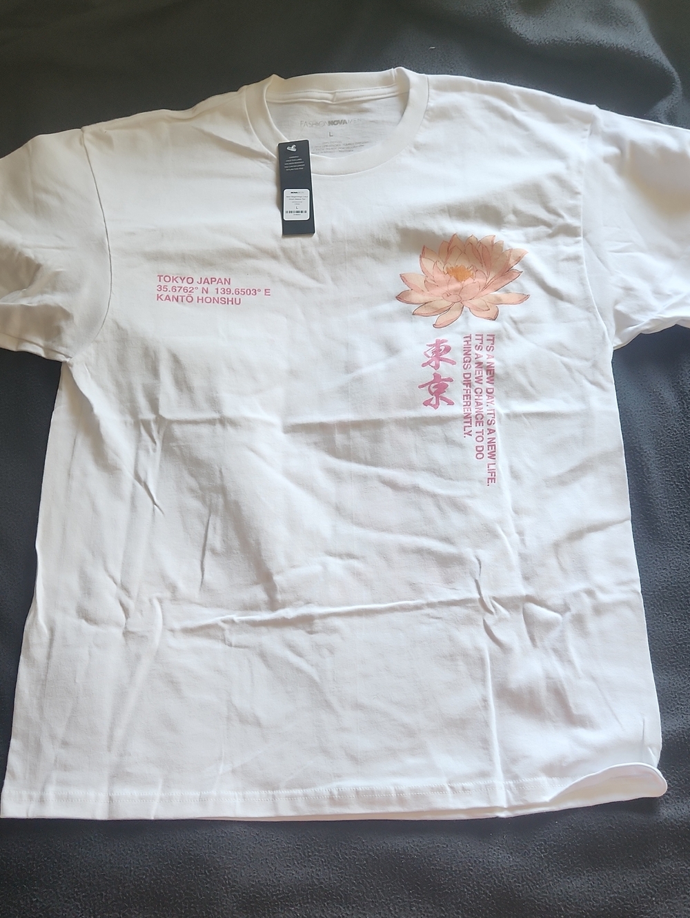 Fashion Nova White Short Sleeve Tee with Pink Floral Graphic